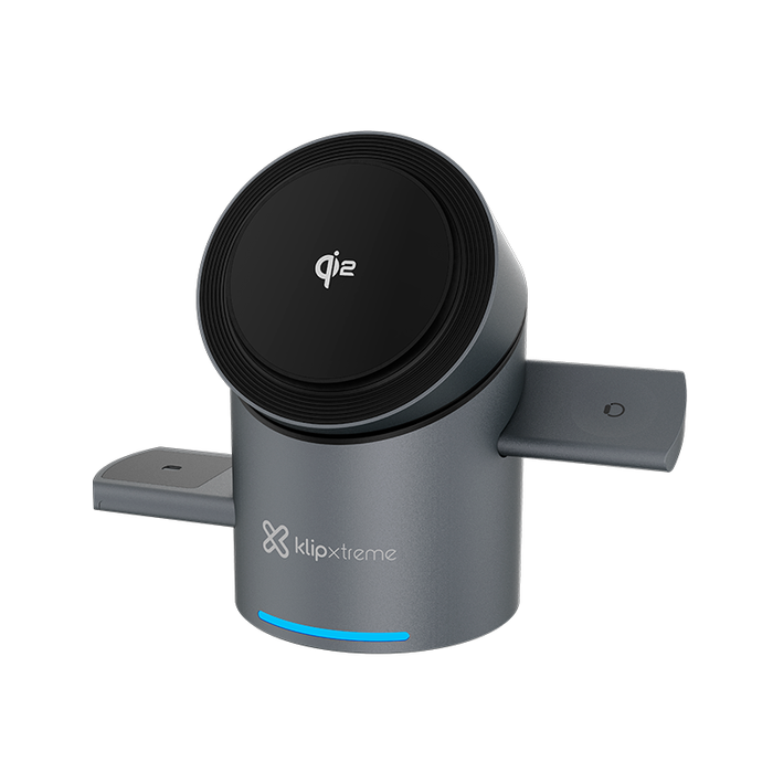 Estación de carga inalámbrica 3 en 1 PowerDesk Spin Klip Xtreme KDC-400 (Smartphone-TWS-Applewatch) Diseño plegable ultraportátil