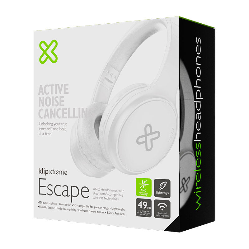 Audífonos Escape Klip Xtreme KNH-300WH Blanco Cancelación de ruido ANC Bluetooth v5.3 Ultraligeros Plegable Hasta 32 Hor — vista 2